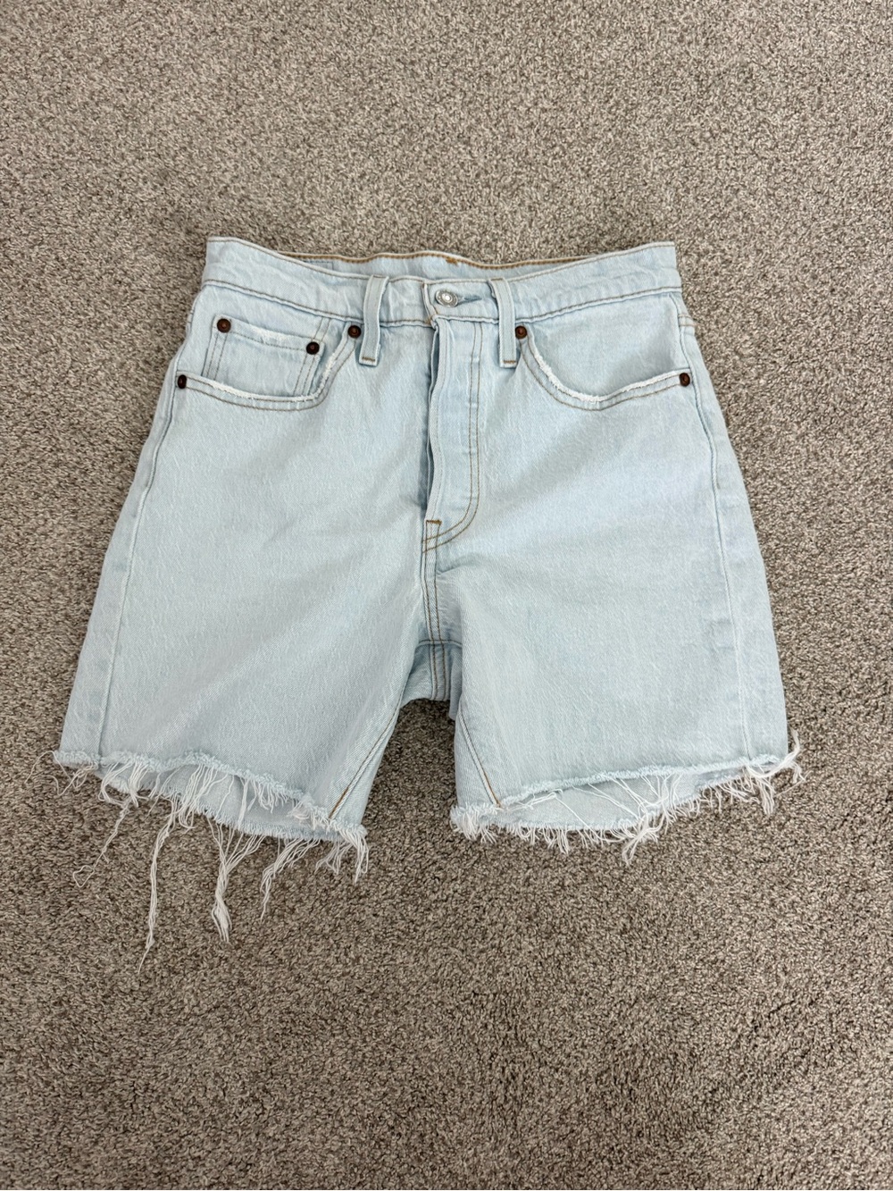 Levi's Light Blue High-Rise Frayed Hem Denim Shorts